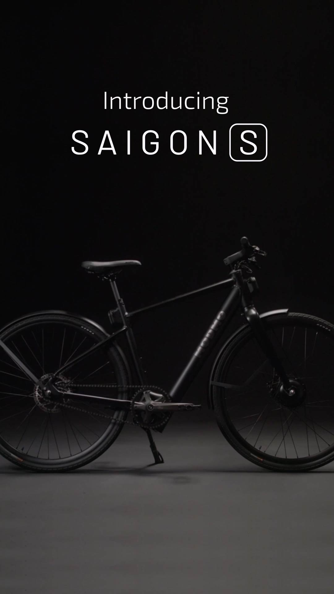 Social media ads featuring the sleek and modern MODMO Saigon S bike, showcased against a minimalist black background for a high-tech appeal.